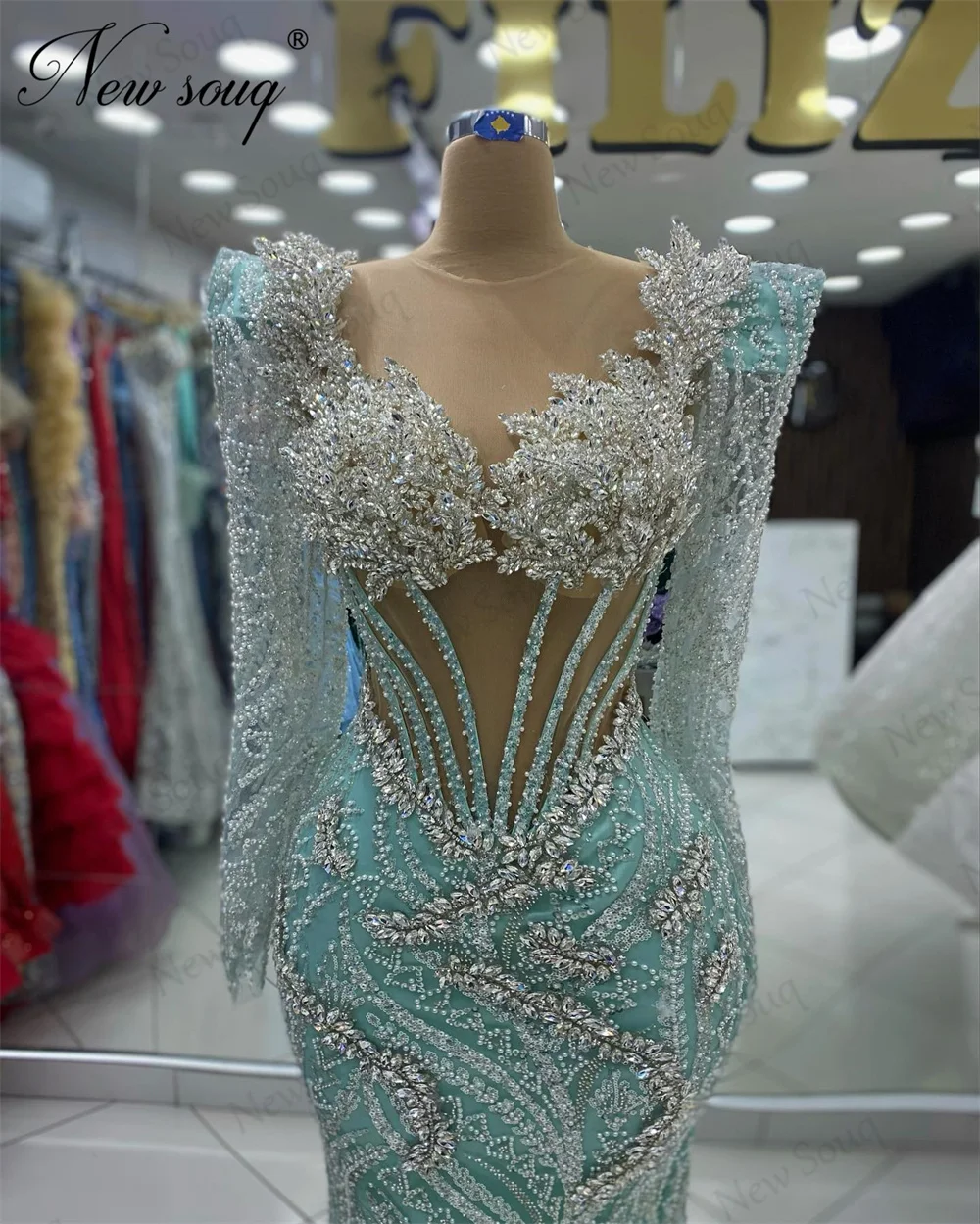 Vestidos famosos com miçangas e cristais, vestidos elegantes para festa de casamento, árabe e Dubai, vestidos de noite para ocasiões formais, mangas compridas