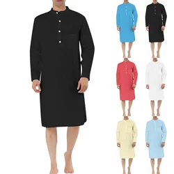 Camicie lunghe tascabili Casual moda musulmana Robe Kurta Men Arabe Hombre camicia araba Islamic Dubai Man abbigliamento caftano per uomo