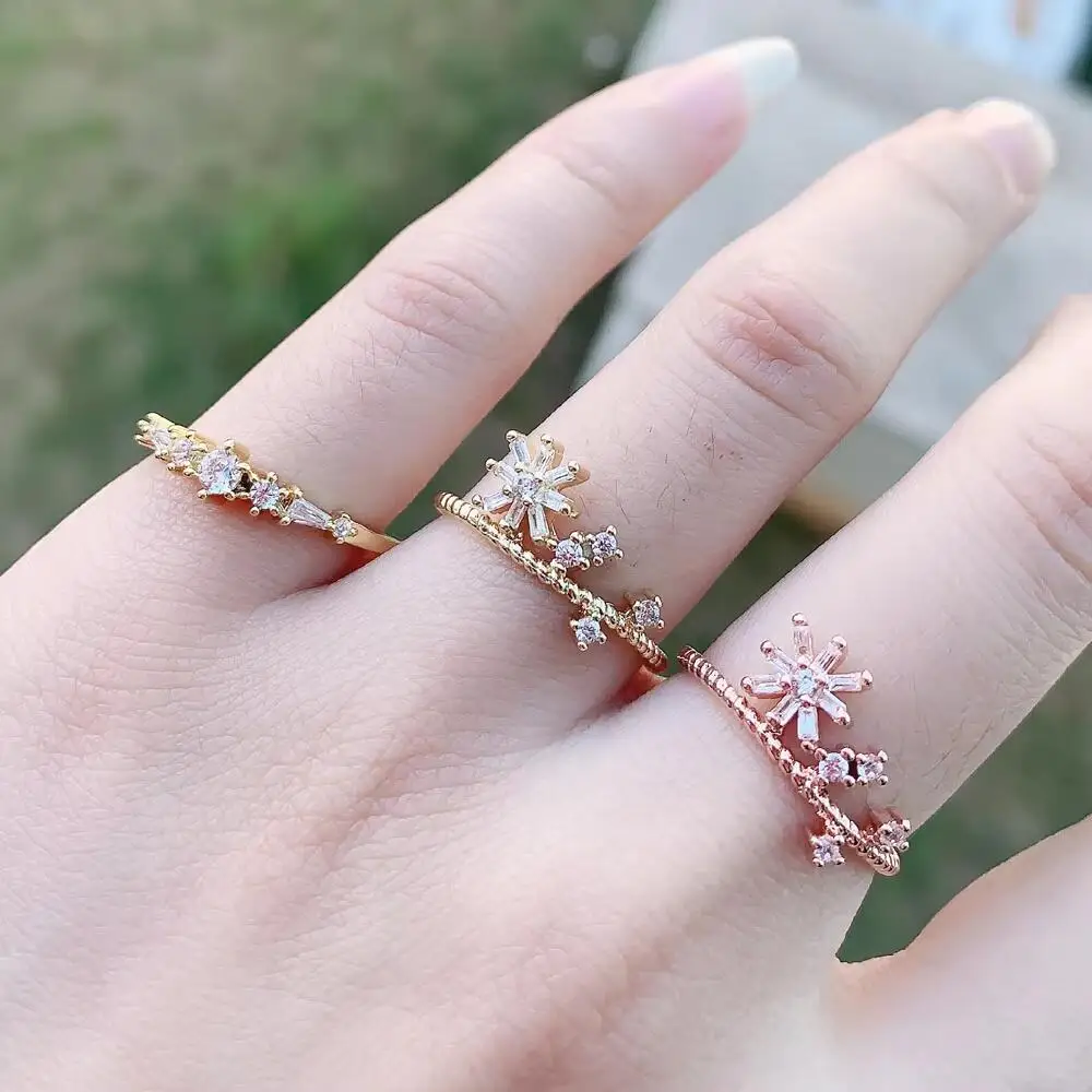 Promotion Bohemian Flower Ring for Women Modern red white CZ adorable Rings minimal delicate Finger Jewelry