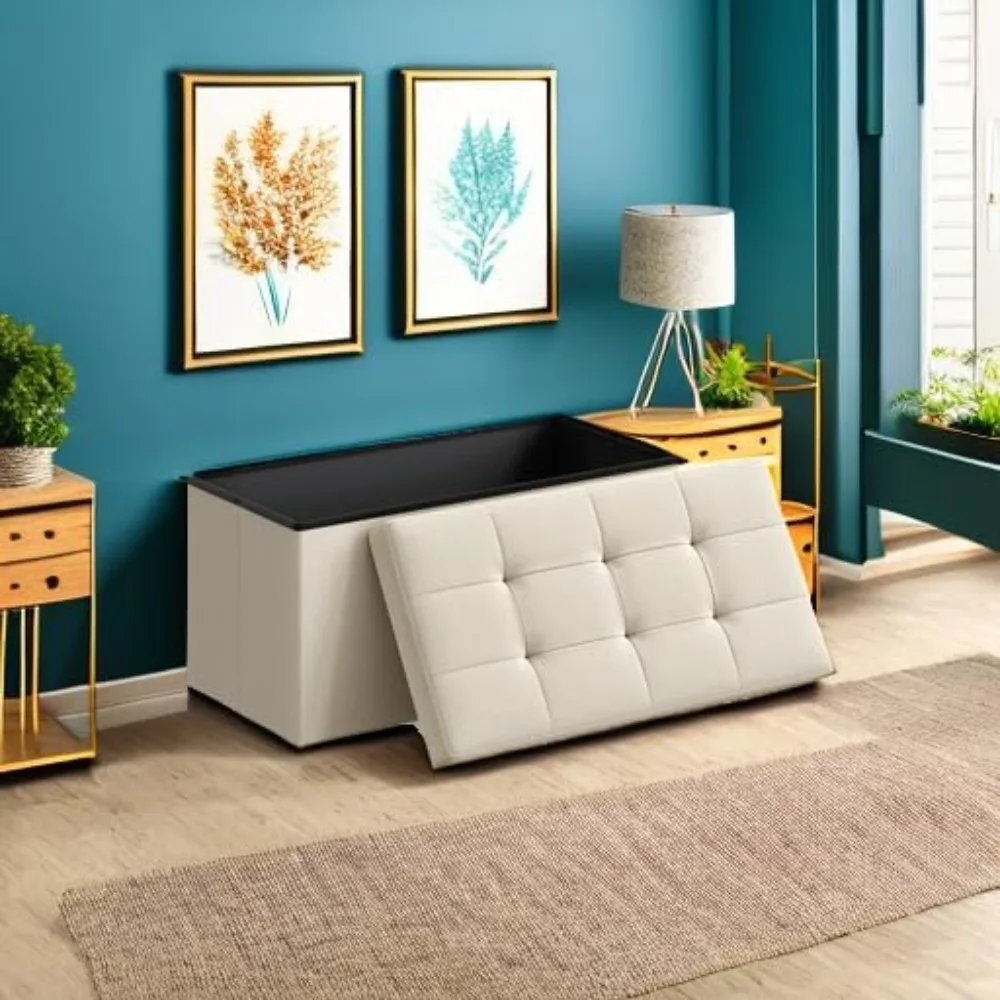 43 Inches Folding Storage Ottoman Bench, Storage Chest, Foot Rest Stool, Bedroom Bench with Storage, Holds up to 660 lb