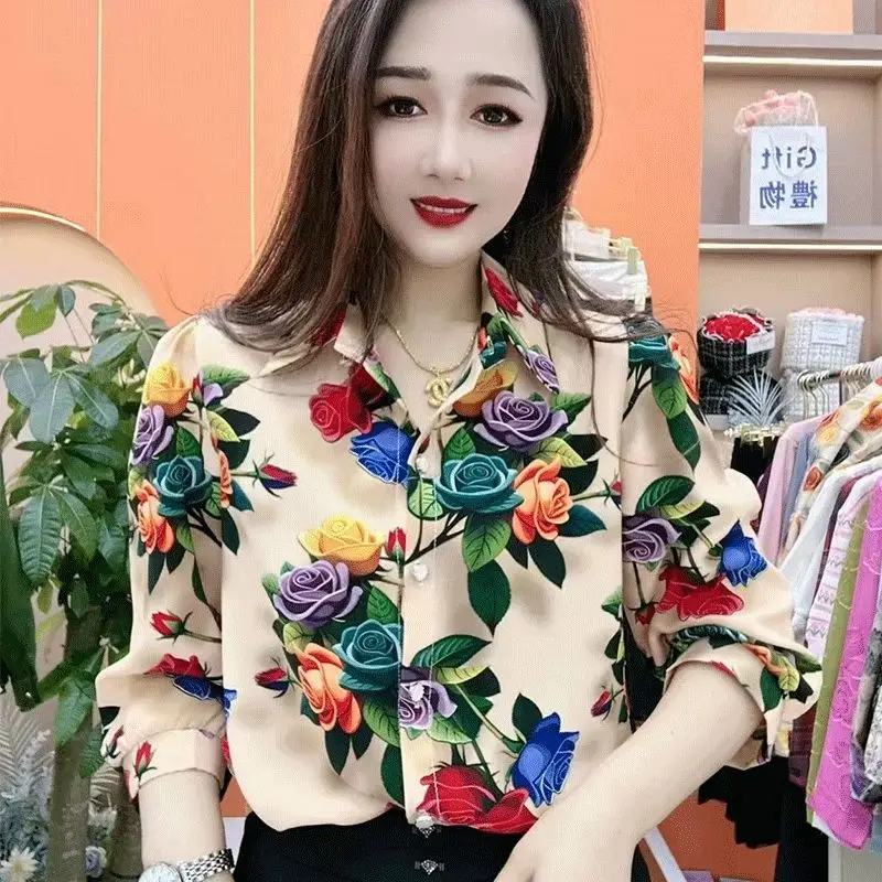 Women\'s Summer Printed New Style Temperament Seven Quarter Sleeved Shirt Loose and Slimming Fashionable and Stylish Shirt