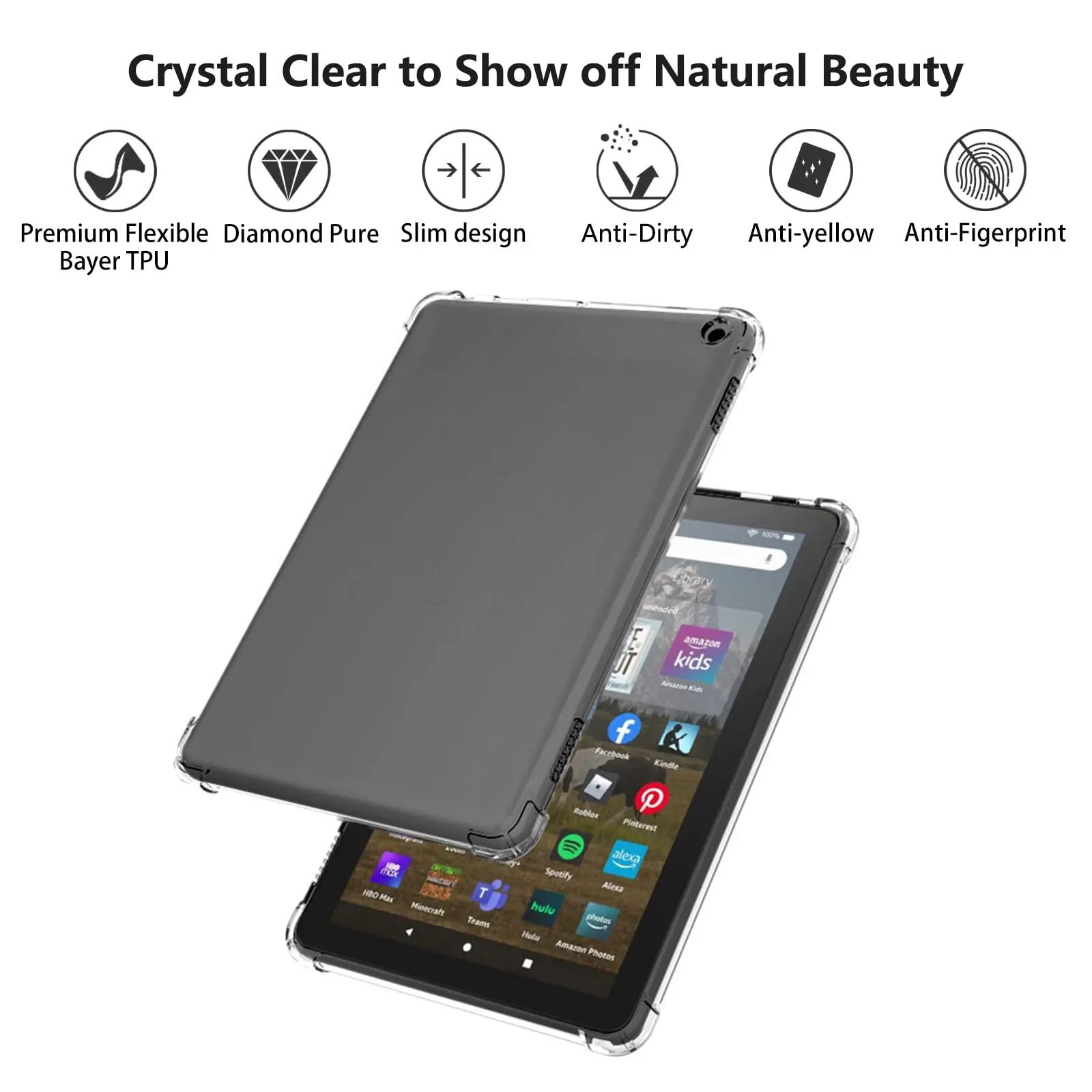 Capa transparente para Amazon Kindle Fire HD 8 / 8 Plus (versão de 12a geração 2022) Capa de TPU macia e leve à prova de choque de 8 polegadas