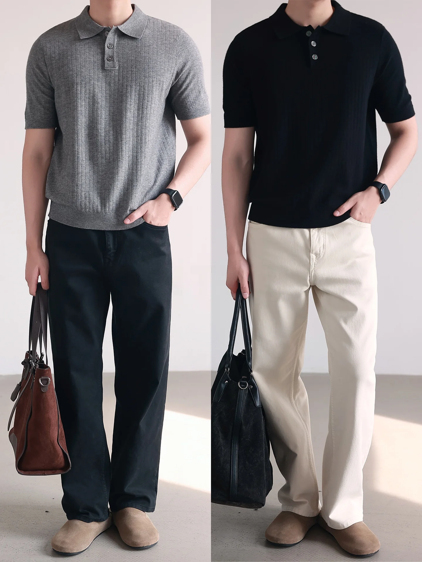 Men's  Shirt Wool Blend Short Sleeve Standard Fit Breathable Moisture Wicking Pure Color Button Closure