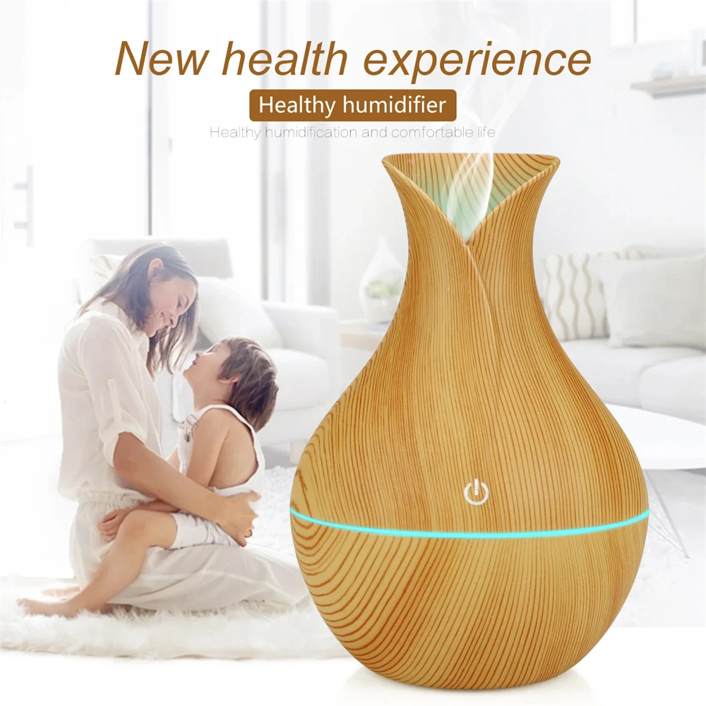 7 Colors LED Humidifier Vase Household Wood Grain 200ML Humidifier Summer Indoor Aromatherapy Diffuser Office Silent  Atomizer image 4