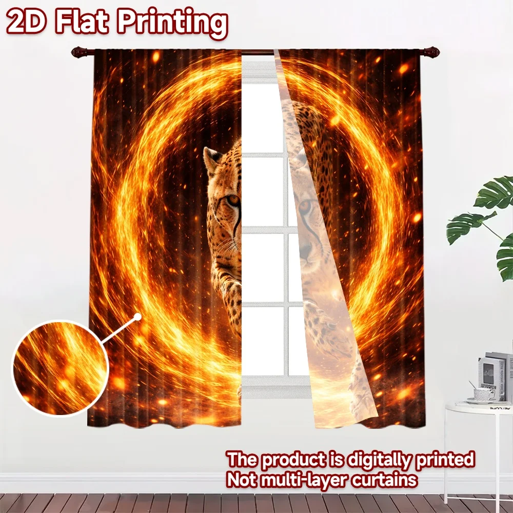 2D flat printing 2pcs Curtain Window Curtains Fiery Cheetah Charge Digital Printed Polyester Drapes Festive Curtains Use for