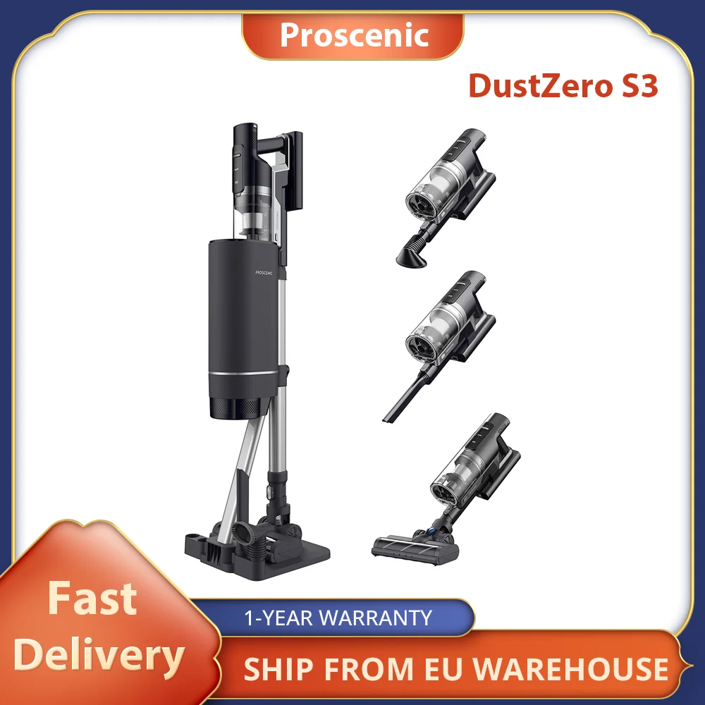 Proscenic DustZero S3 Cordless Vacuum Cleaner 30000Pa Suction Deep Clean, Auto Empty Station, Up to 60Mins Runtime, Touchscreen