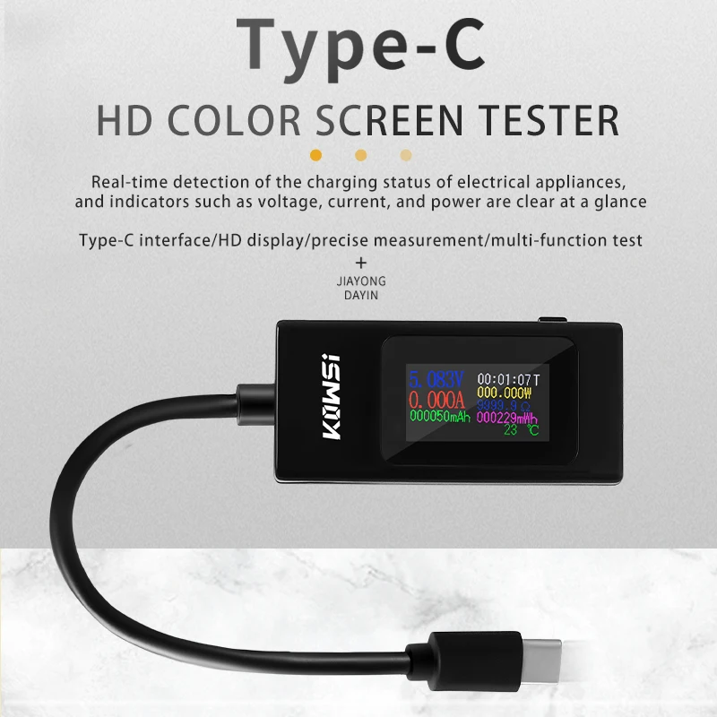 KWS-065C USB/Tipo-C Corrente Tensão Tester LCD Tela Colorida 0-6.5A Detector De Capacidade Da Bateria QC2.0 3.0 PD VOOC Carga Rápida