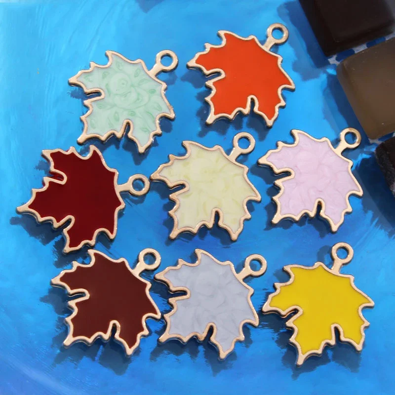 10pcs Enamel Maple Leaf Charms Metal Leaves Pendant Charms for Bracelet Necklace Bangles Jewelry Making Diy Keychain Findings