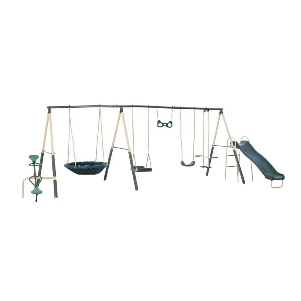 

Swing Set for Backyard, 5 in 1 Outdoor Playset for Kids with HeavyDuty AFrame Stand, 29.5 Saucer Swing, Slide, TeeterTotter, Gl
