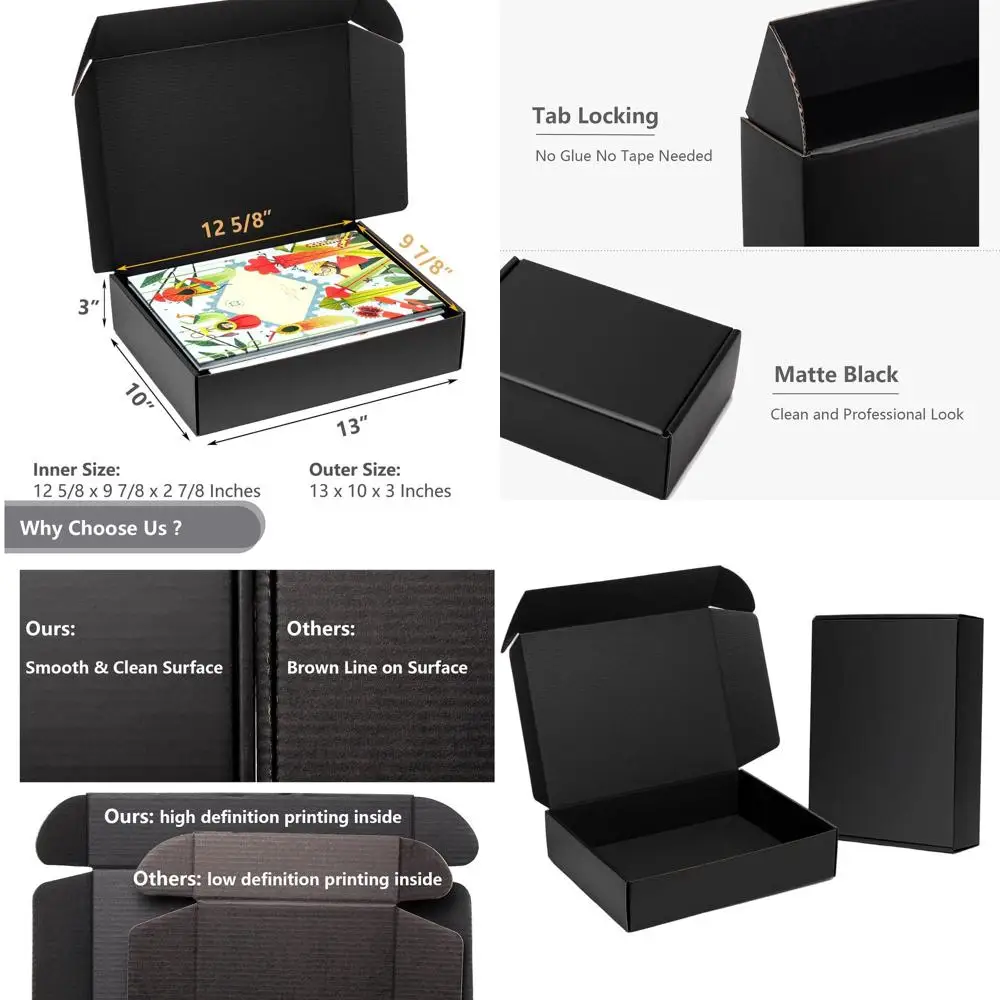 

Набор из 20 черных гофрированных картонных коробок для отправки почтой и упаковки товаров малого бизнеса, размер 13x10x3 дюйма