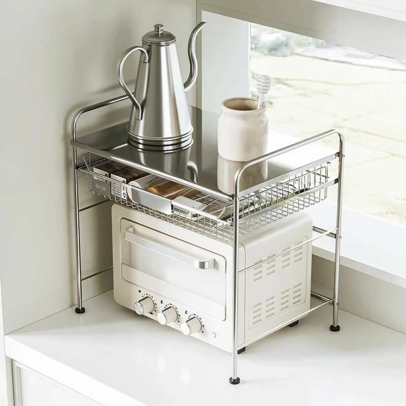 

Stainless Steel Microwave Shelf Large Capacity Kitchen Countertop Oven Stand Multi-Drawer Appliance Organizer Space-Saving Rack
