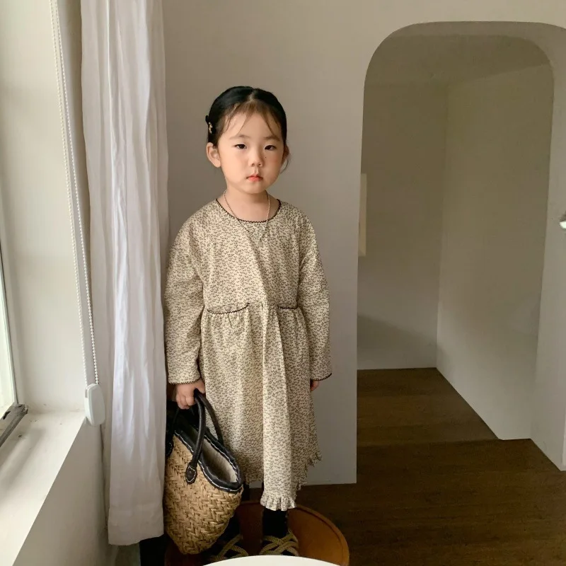 

Korean Girl Floral Dress Spring and Autumn New Children's Stylish Princess Dress Baby Retro Cute Dress