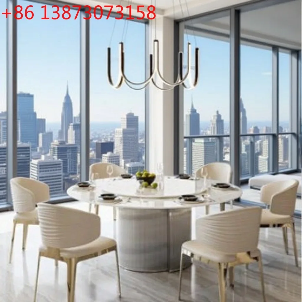 

Light luxury stainless steel round dining table living room dining room villa