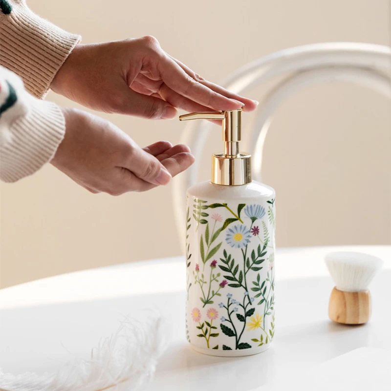 

Flower Ceramic Empty Bottle Hand Sanitizer Shower Gel Shampoo Moisture Lotion Container Soap Dispenser Bathroom Accessories