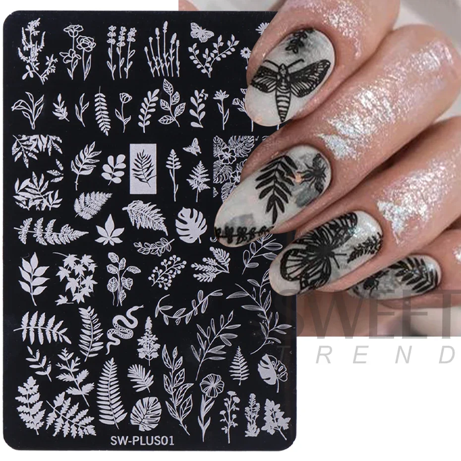 3D Nail Stamping Plate Leaf Flower Anchor Head Bow French Line Cartoon Panda Printing Template DIY Manicure Art Accessory Salon