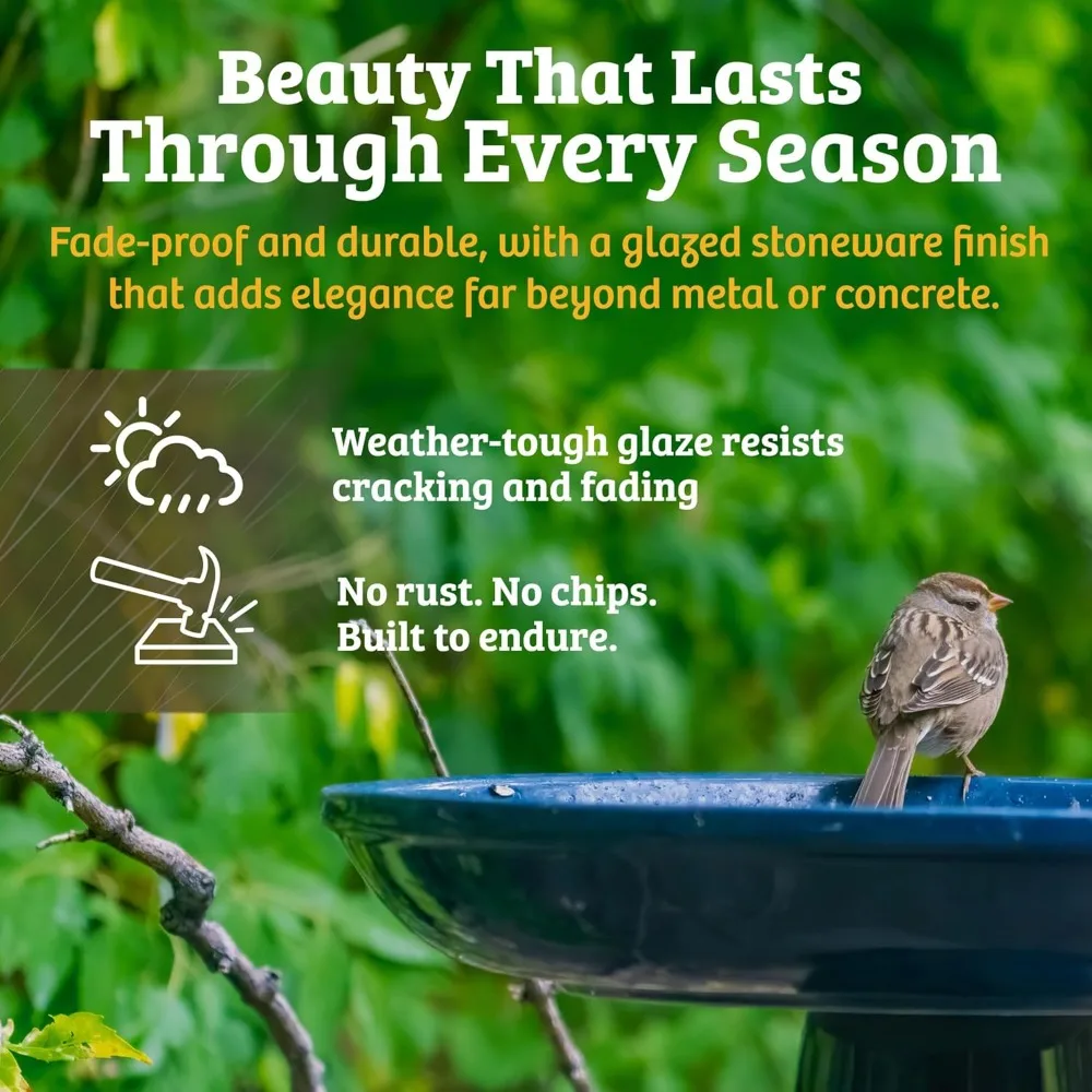 حمام الطيور من الخزف الحجري wdOhio، حمام الطيور بقاعدة، قفل ثابت، طين سيراميك مقاوم للطقس، لمسة نهائية مزججة #3