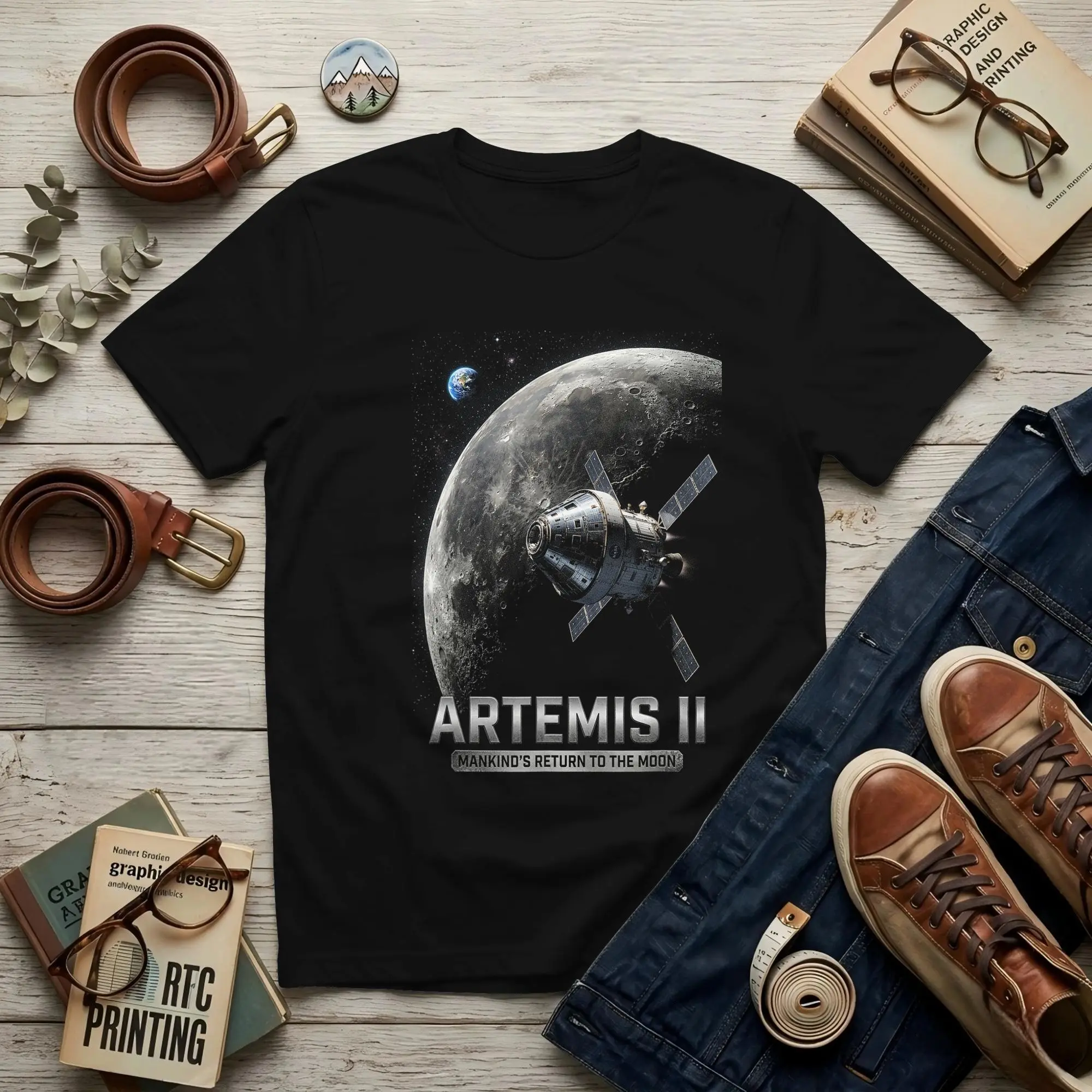 Artemis 2026 Rocket Launch Mission to The Moon Men's T Shirt Artemis II Vintage Tee Shirt Short Sleeve Round Neck 100% Cotton