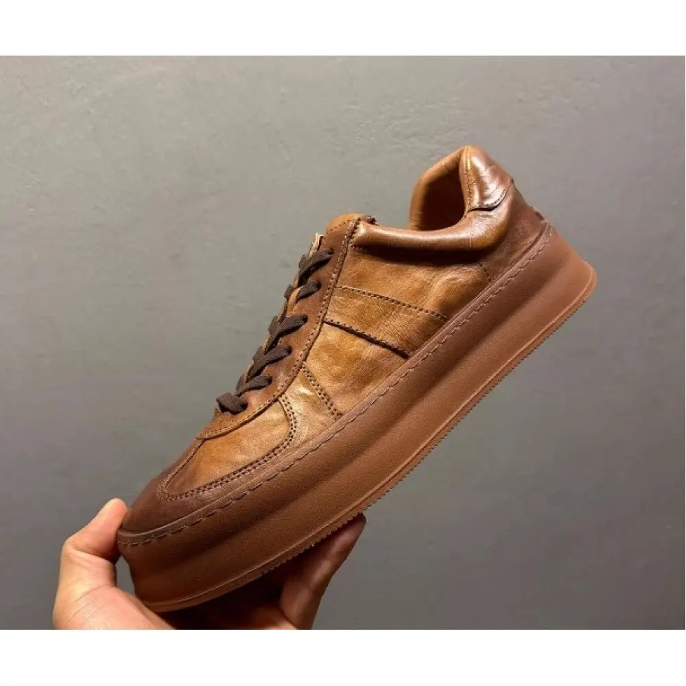 Handcrafted Cognac Leather Retro Sneaker – Premium Comfort, Classic Style for Modern Gentlemen