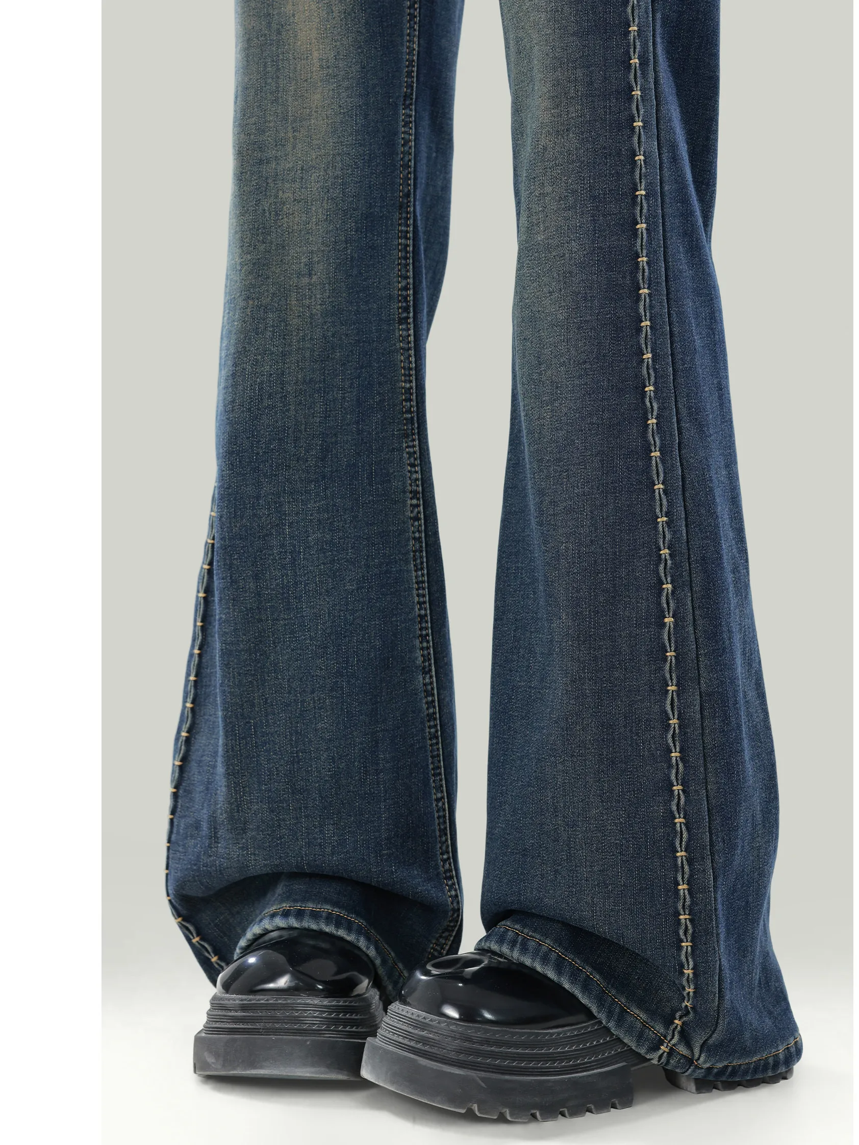 Retro Blue Elastic Micro Flared Jeans Women's New Large Size Loose High Waist Slimming Elastic Flared Pants Casual Style