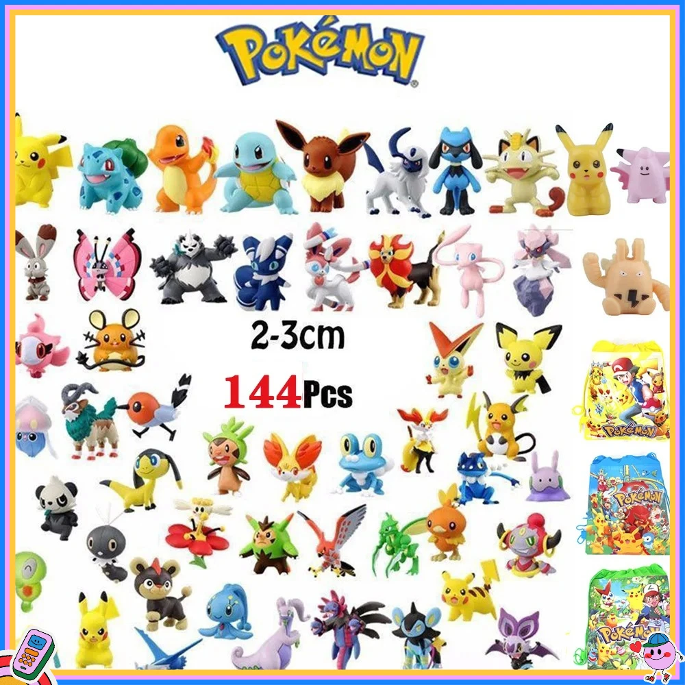 144 Uds Pokemon Pikachu figuras de acción de juguete Mini figuras modelo de juguete Pikachu Anime niños muñeca cumpleaños regalos de navidad