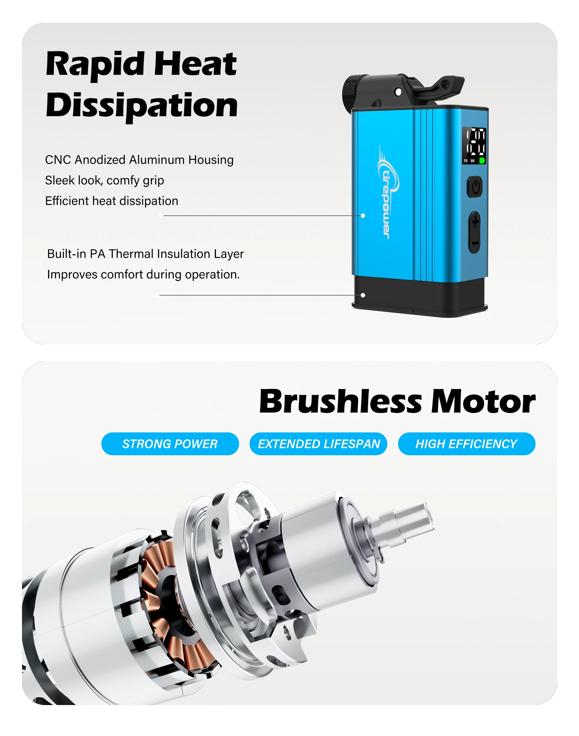 120PSI Mini-Elektropumpe mit Reifendruckmesser, tragbare Fahrradpumpe aus Aluminiumlegierung für Schrader-/Presta-/Dunlop-/Clik-Ventile, Reifenfüller – Detail 8