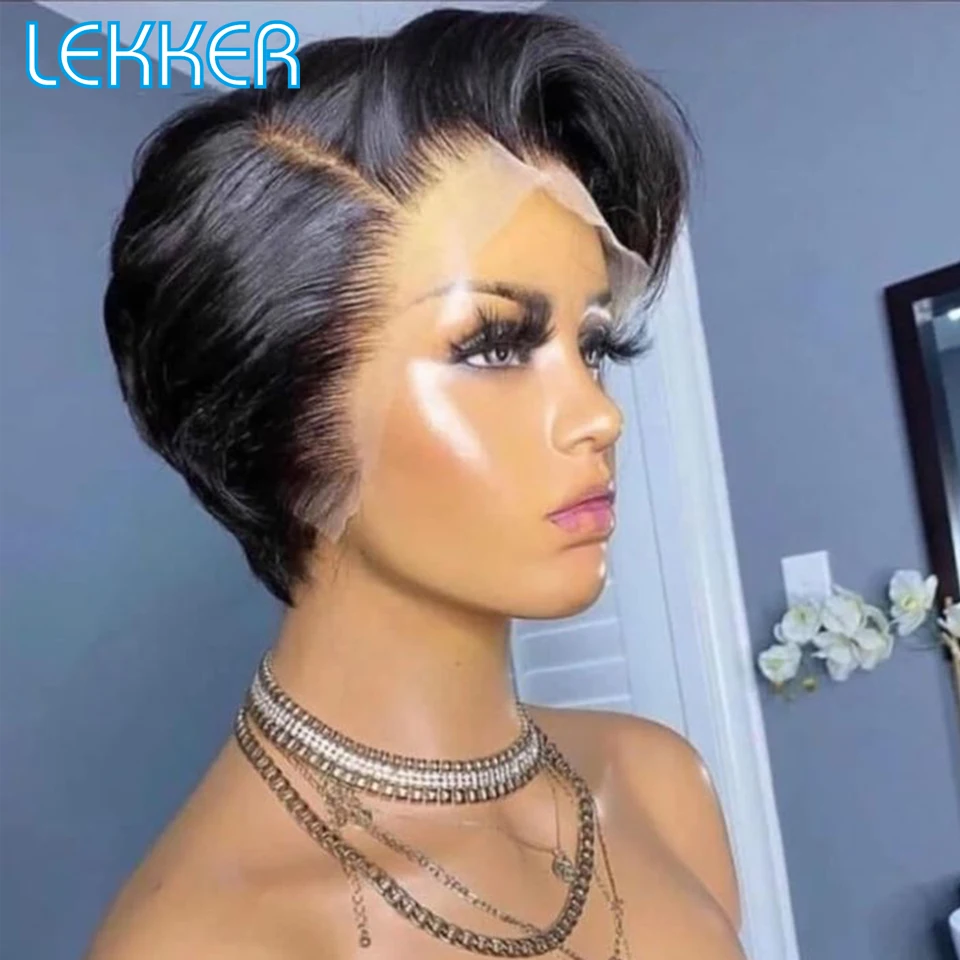 Lekker Short Pixie Cut 13x1 Part Lace Front 100% Human Hair Wig For Women Brazilian Remy Hair Natural Straight Glueless Bob Wigs