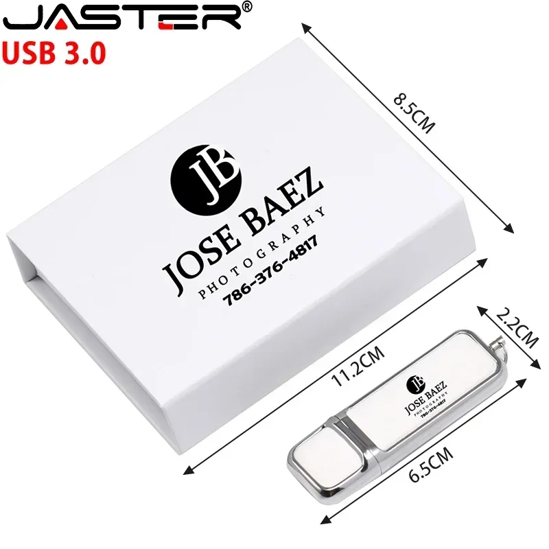 JASTER 5PCS/LOT USB 3.0 Flash Drive 128GB Free Custom Logo Color Print Pen drive White Leather with box Memory stick 64GB U disk