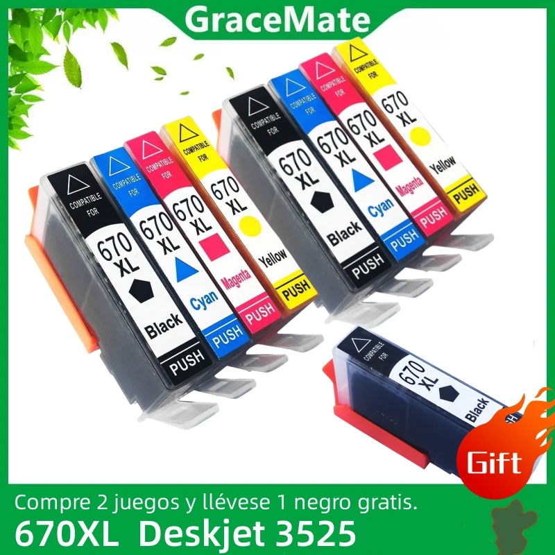 670 670XL Ink Cartridge Compatible for HP670 for HP Deskjet 3525 4615 4620 4625 5525 6520 6525 6526 CZ117AL Ink Cartridges