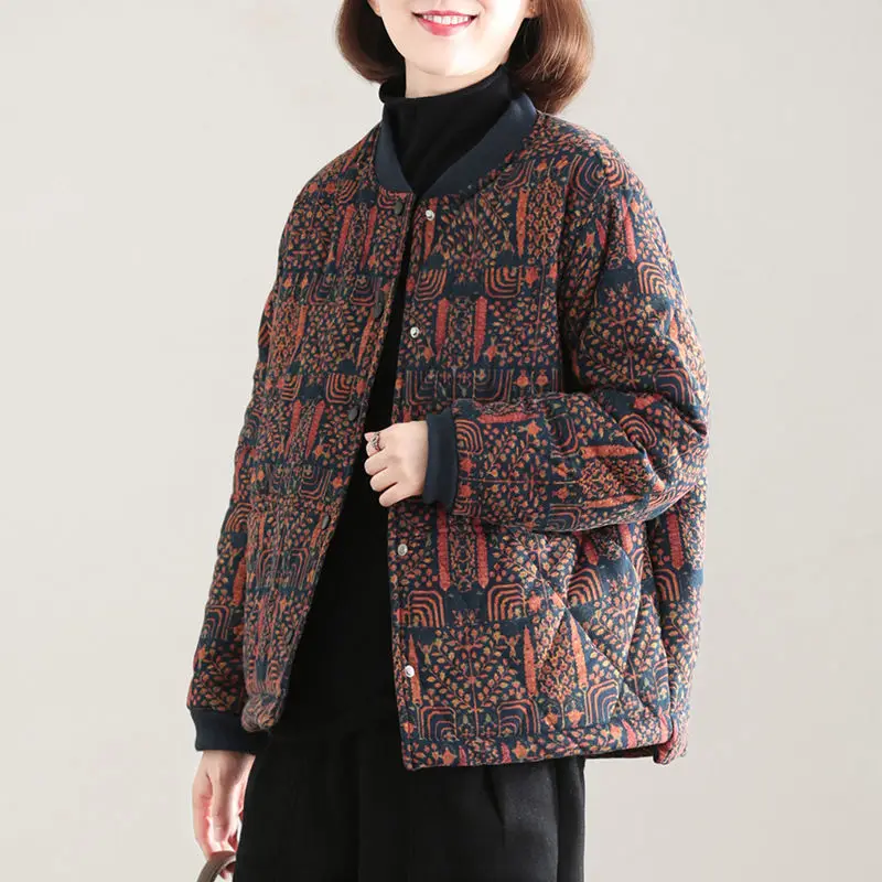 Cappotto in cotone autunno inverno con stampa coreana giacca trapuntata Vintage da donna parka caldo a maniche lunghe giacca imbottita in cotone spesso nuovo