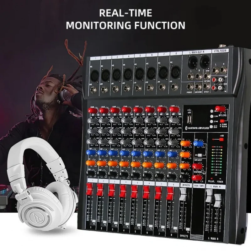 CT-80S 8 Channel Mixing Console with Echo Bluetooth Playback Effects Balanced Stereo Mixer Digital Stage Performance Equipment view 3