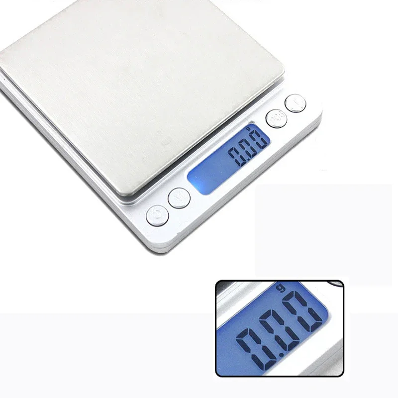 500g 0.01g Digital Scale Electronic Weight Scales 3kg 0.1g Pocket Case Jewelry Scale Food Kitchen Balance Silver With 2 Tray