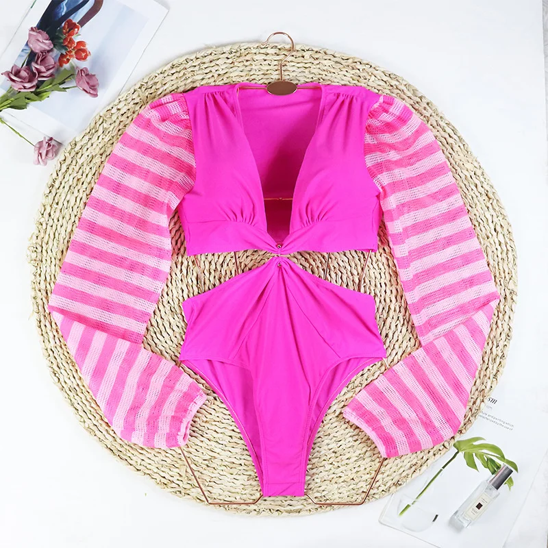 CPUTAN Sexy Long Sleeve Bikinis Set 2024 Cut Out Swimsuit Skirt Monokini Surfing Swimwear Women Brazilian Bathing Suit Dress