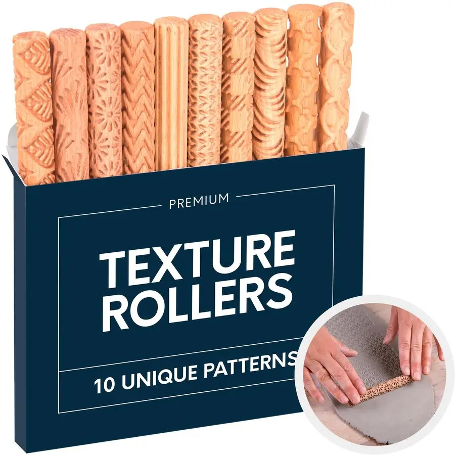 

Byllstore Clay Texture Rollers 10Pack 5 in x 0.65 in Premium Wooden Pottery Tools