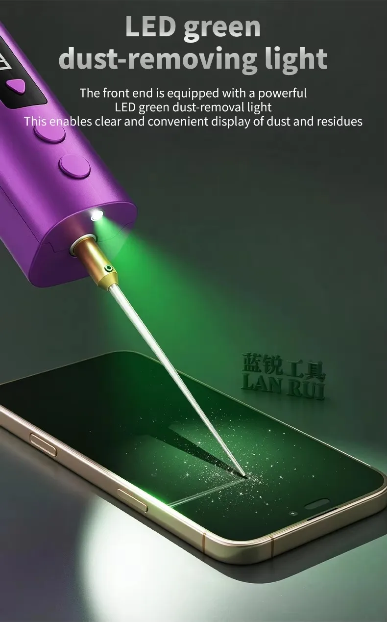 LANRUI LR-9 Electric Glue Remover 6 Speed Adjustable With Green LED Light For Phone OCA Hard Glue Removal Screen Repair Tool