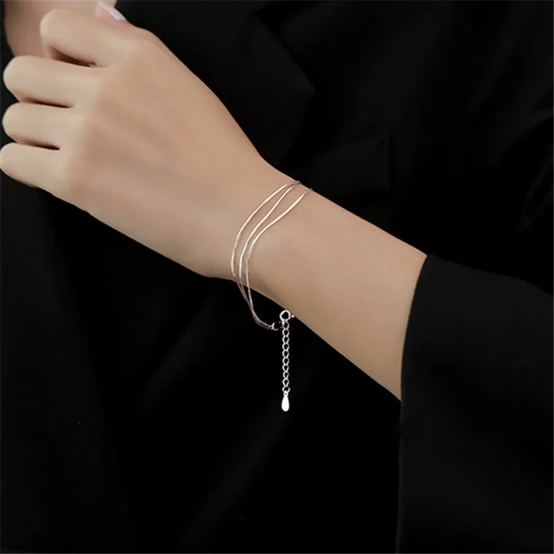 S925 Silver Plated Snake Chain Charm Bracelet &Bangle For Women Girls Cute Elegant Classic Jewelry Gifts A168