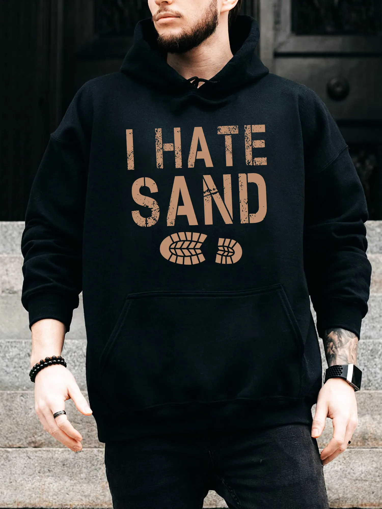 

Мужская толстовка на шнурке I Hate Sand — повседневный удобный черный пуловер, осенне-зимняя толстовка с капюшоном