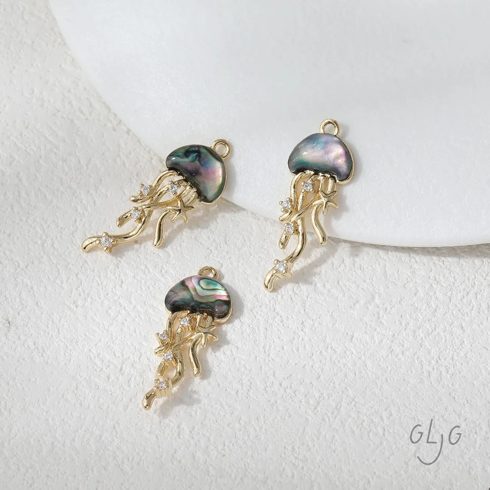 2PCS Dainty Jellyfish Charms for Jewelry Findings Making Eardrop Supplies DIY Brass 14k Gold Plated Accessories 32*12mm image 5