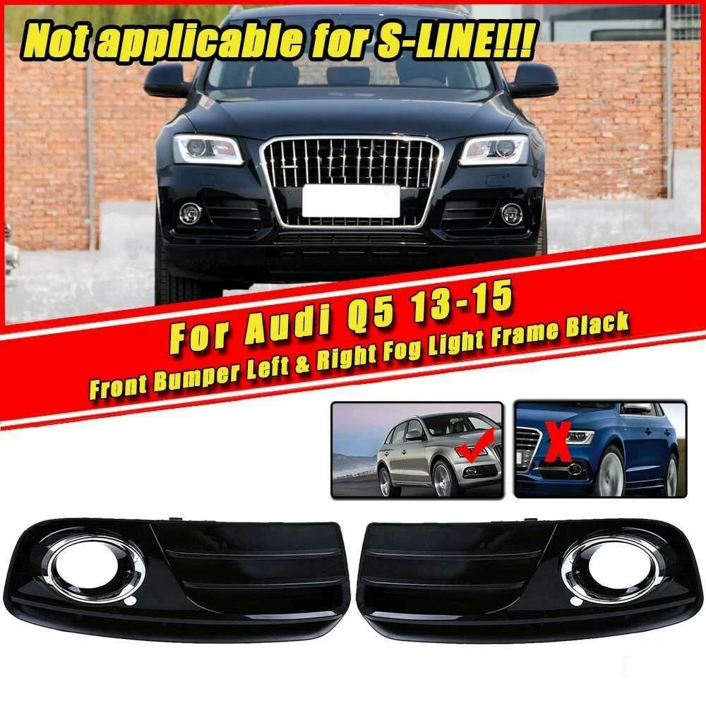 Pair of Glossy Black Front Bumper Lower Fog Grill Grilles Insert Replacement for-Audi Q5 2013-2015 8R0807681M 8R0807682J