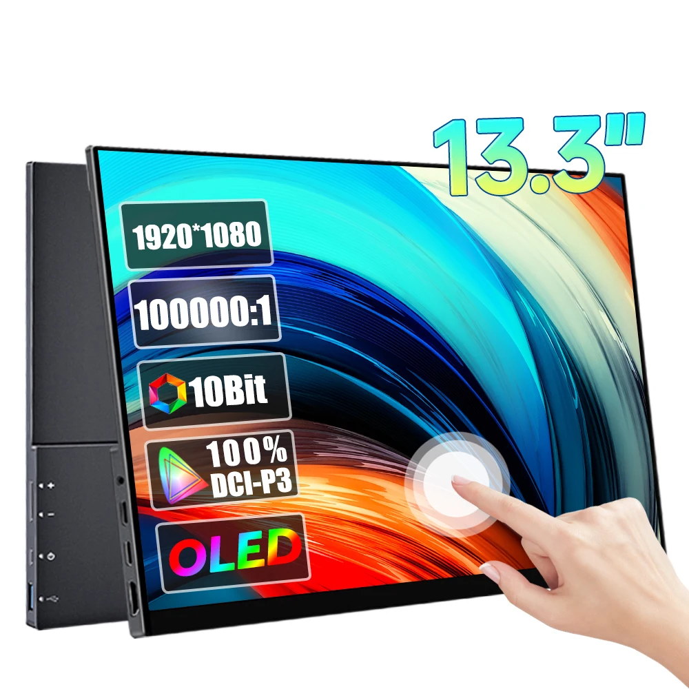 

13.3 Inch OLED 100000:1 Ultra Clear Portable Monitor 1920*1080P 550Nit 10Bit HDR 1MS Gaming Display For PC Laptop Phone PS5 Xbox