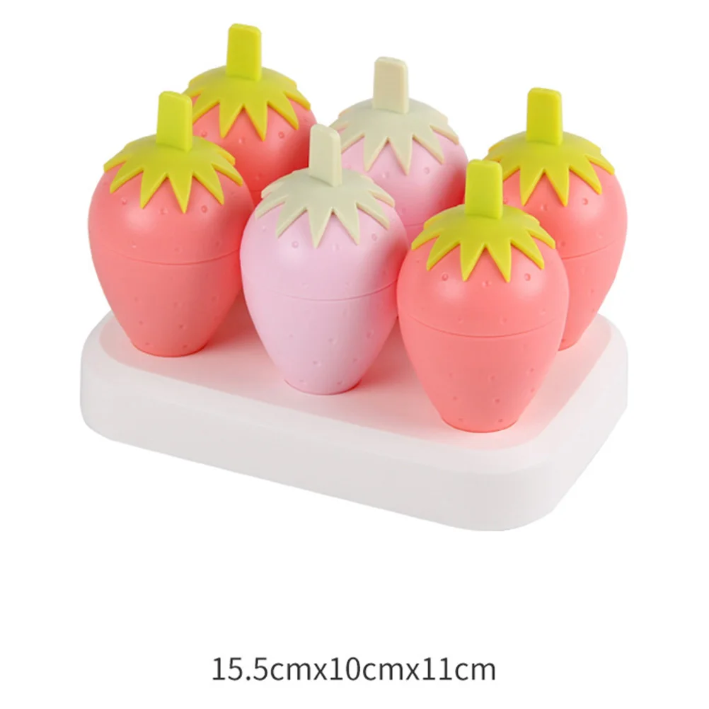 

6 Grids Ice Cream Molds Strawberry Popsicle Makers Kids DIY Tools Reusable Safe PP Material Easy Clean Storage Gifts