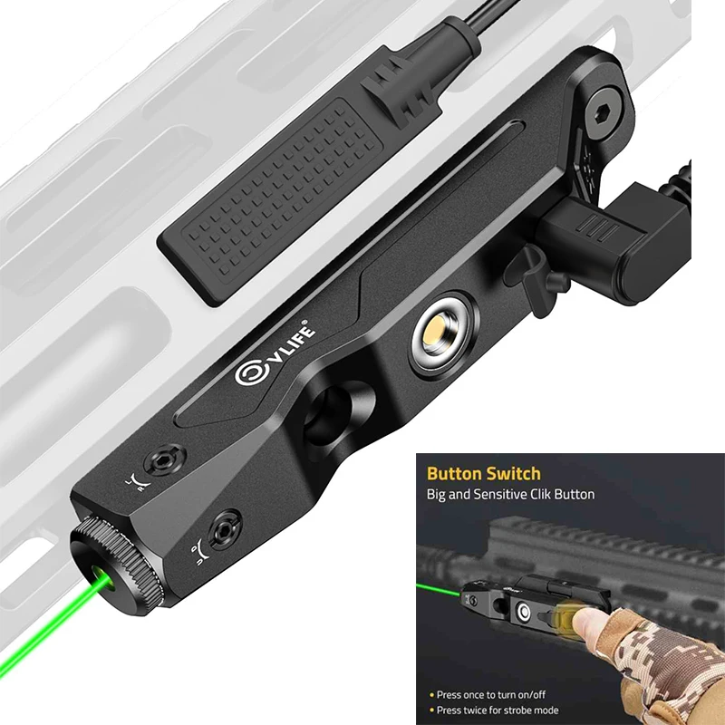 

Flashlight Green Laser Tactical Sight M-Lok Picatinny Rail Magnetic Rechargeable Battery Rifle Strobe Capability Pressure Switch