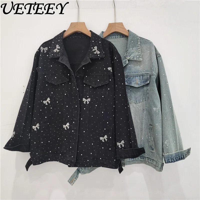 Heavy Industry Bow Single Breasted Denim Jacket Women's Spring Autumn New Loose Casual Streetwear Tide Long Sleeve Jeans Coating