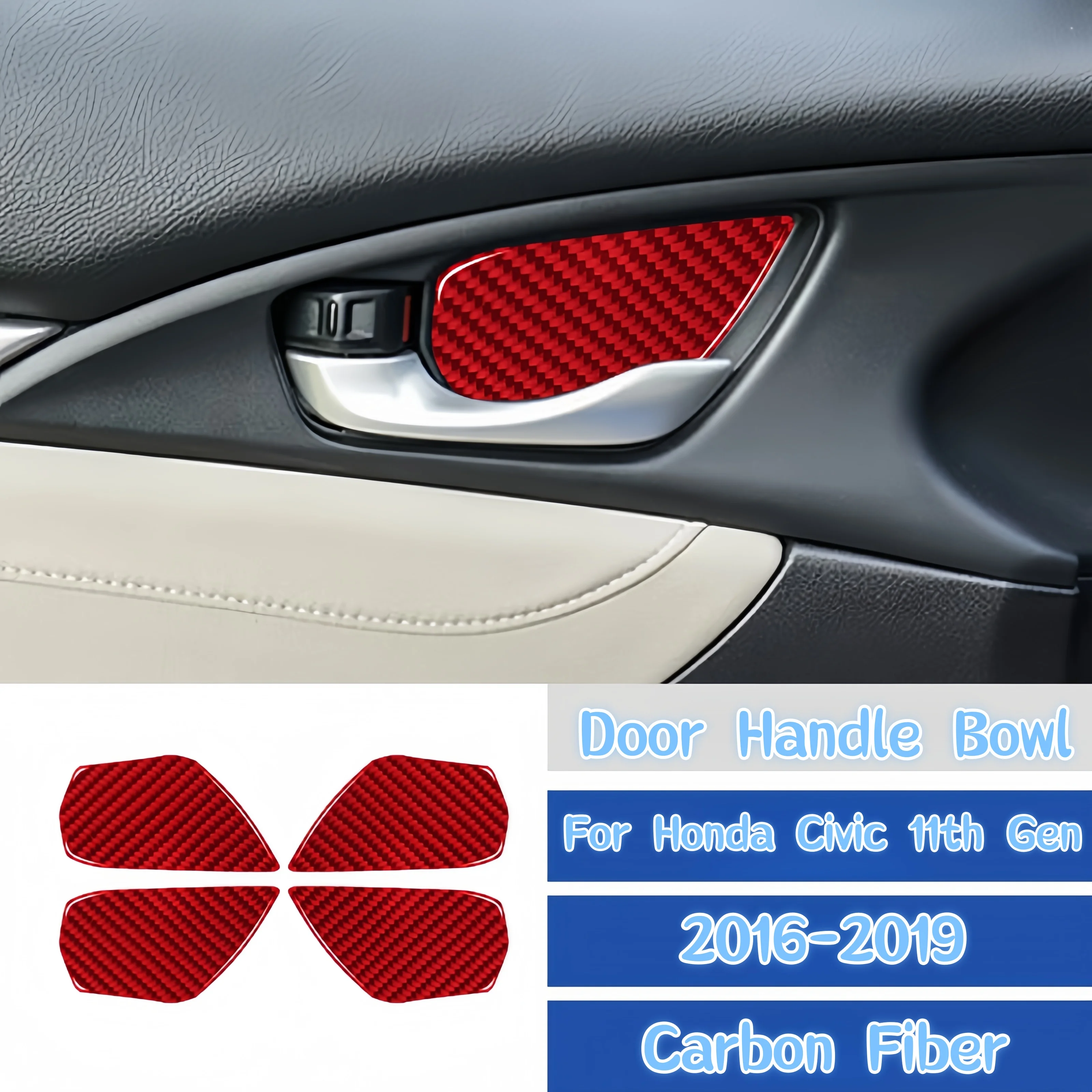 

For Honda Civic 10th Gen 2016-2019 Carbon Fiber Car Interior Door Handle Bowl Panel Decoration Cover Trim Stickers Accessories