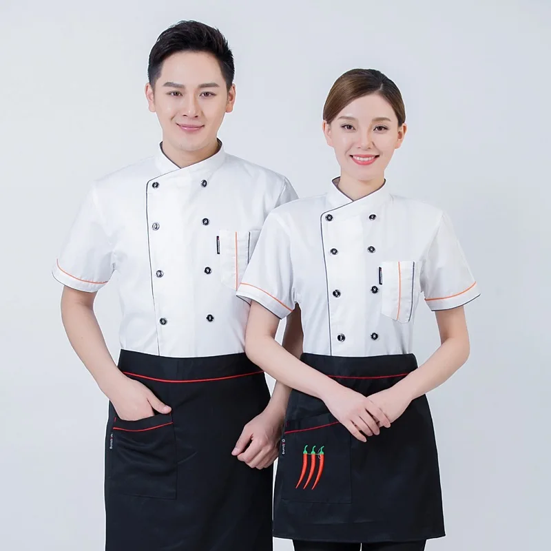 Uniforme da chef Manica corta Abiti da lavoro per hotel Estate Ristorante occidentale Ristorante Torta sul retro Cucina può essere ricamato Stand Col