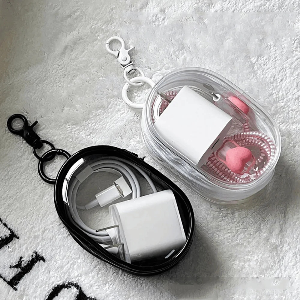 Caja de almacenamiento transparente, organizador de joyas, cubierta protectora de Cable de datos, bolsa de juguete portátil para muñeca, llavero, monedero con cremallera