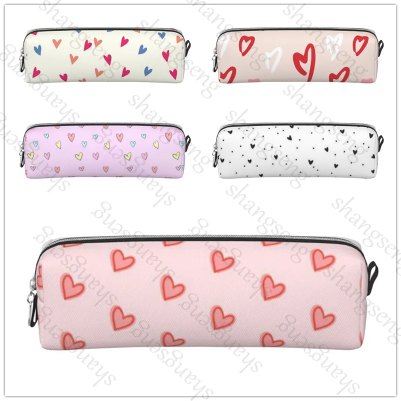 

Leather Zipper Pencil Box Multifunctional Stationery Storage Bag School Student Learning Supplies Gift Heart lover