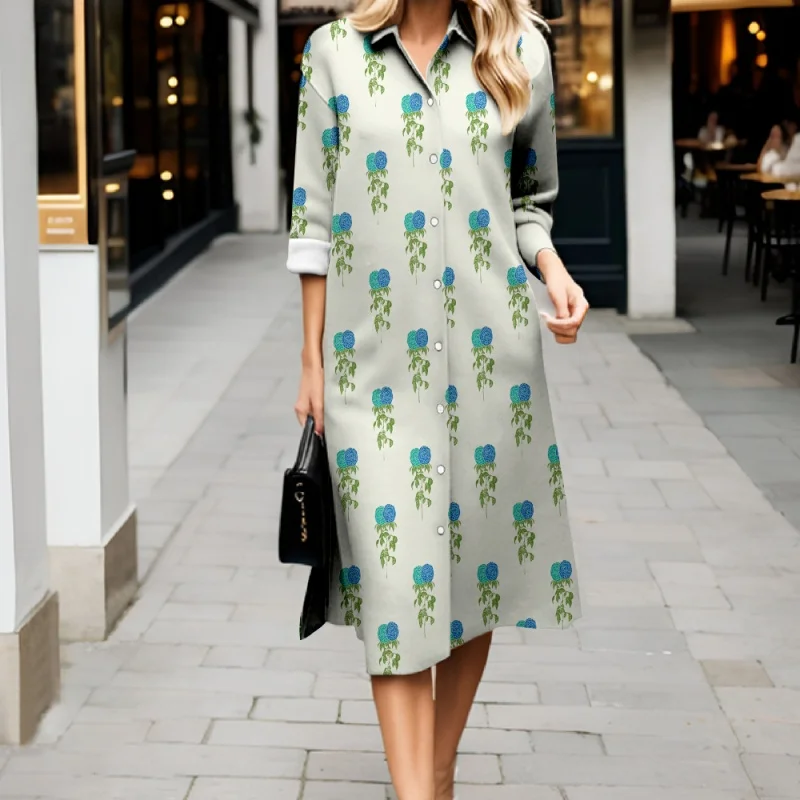 เดรสยาวพิมพ์ลายดอกไม้ทรงเข้ารูปสไตล์ลำลองสำหรับผู้หญิง คอลเลคชั่นใหม่ล่าสุด ฤดูใบไม้ร่วง 2025 คอวี แขนยาว ดีไซน์หรูหรา สไตล์สตรีท