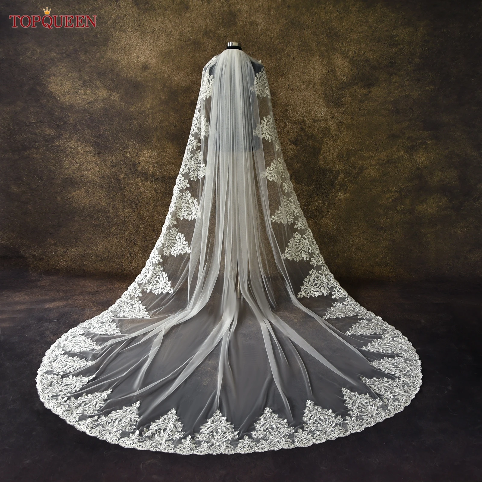 

TOPQUEEN V280 Lace Wedding Veil Cathedral Soft Lace Edge Bridal Veil Elegant Rochii Romantic Eyelash Lace Customizable