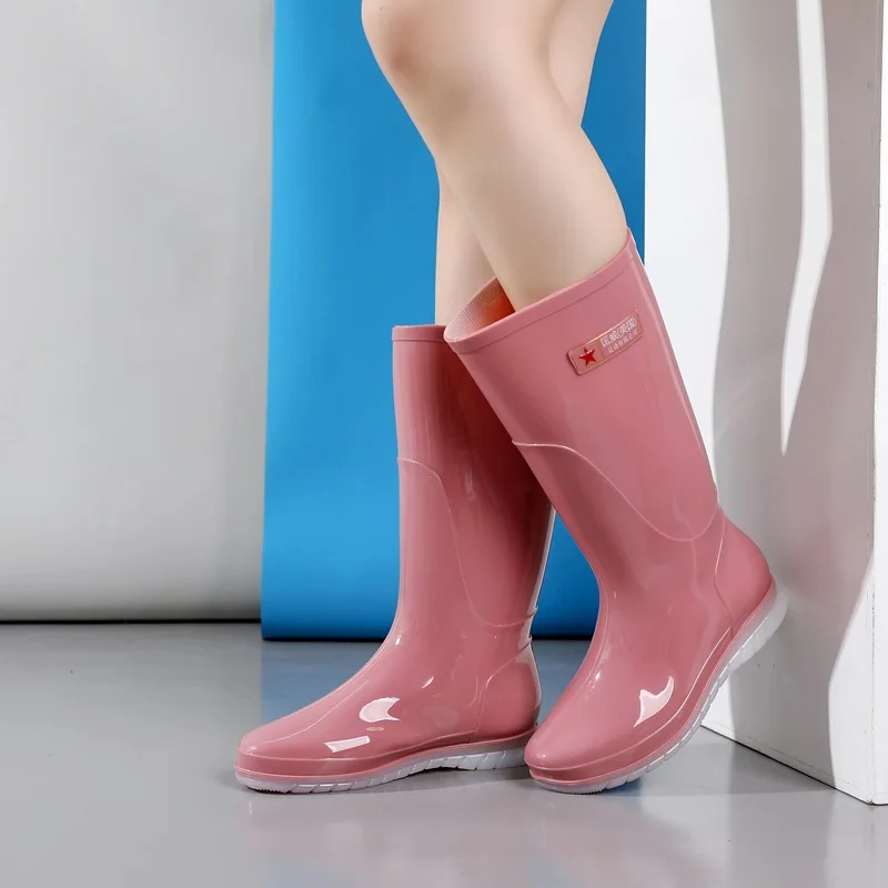 New Women Knee-high Rain Boots Female Tall PVC Rainboots Waterproof Woman Water Shoes Wellies Boots Non-slip AL76