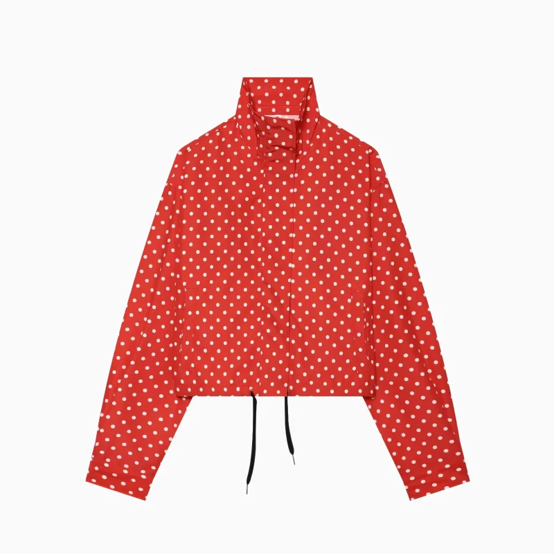 Women's Polka Dot Bomber Jacket New Jackets Demi-Season Oversized Long Sleeve Top Outerwear Aviator Plus Size Zip Up Cropped